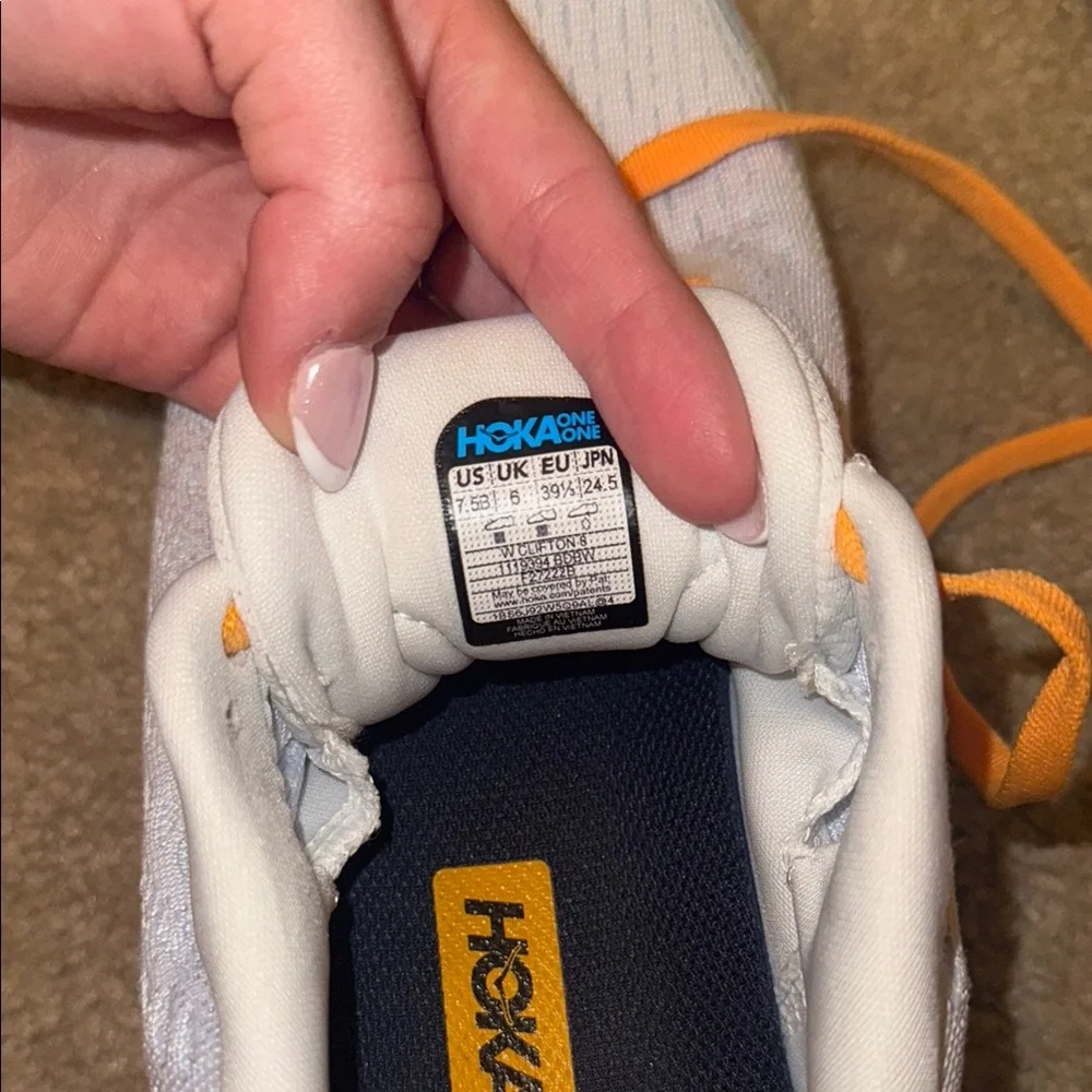 Hoka Clifton 8 Women's White, Blue, & Orange Running Shoes - Picture 4 of 4